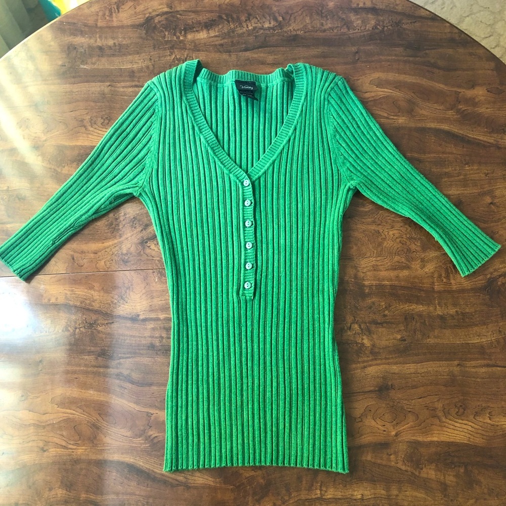 Green V-Neck Button Down Sweater